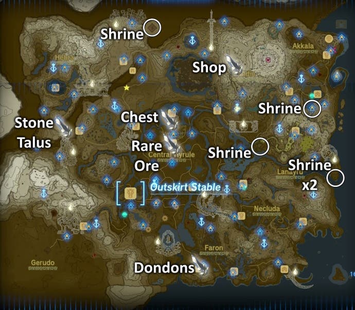 A map showing all the possible diamond locations in The Legend of Zelda: Tears of the Kingdom.
