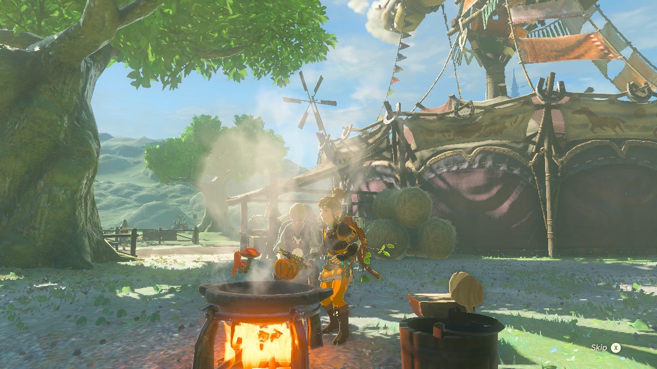 Link using a cooking pot in The Legend of Zelda: Tears of the Kingdom.