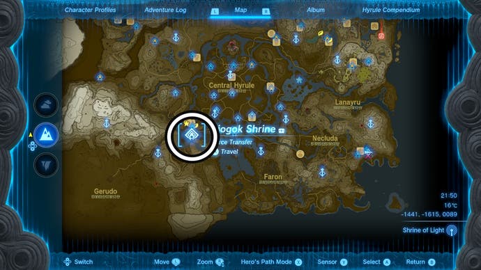Map showing the location of the Riogok Shrine in The Legend of Zelda: Tears of the Kingdom.