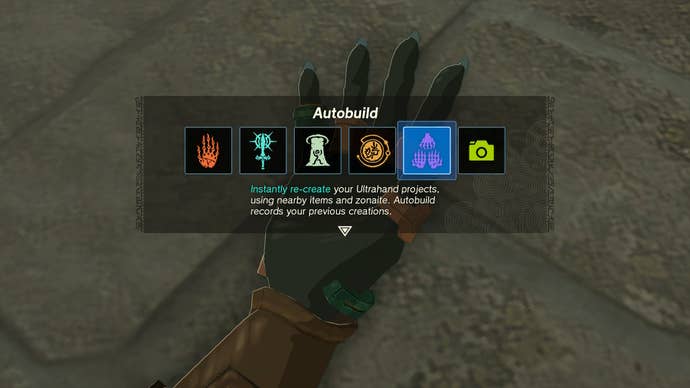 Link unlocking the Autobuild ability in The Legend of Zelda: Tears of the Kingdom.