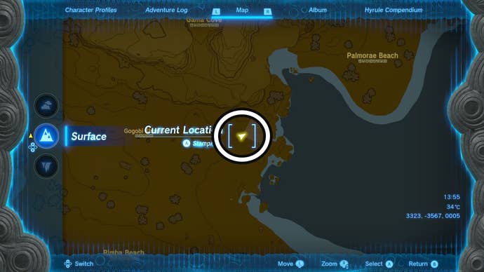 Map showing the location of the seventh Dragon Tear in The Legend of Zelda: Tears of the Kingdom.