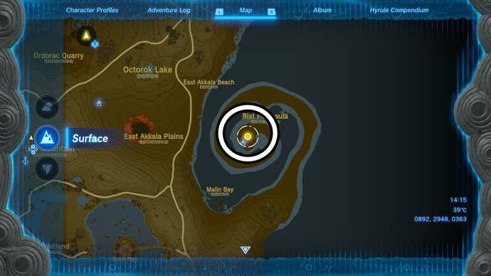 Map showing the location of the final Dragon Tear in The Legend of Zelda: Tears of the Kingdom.