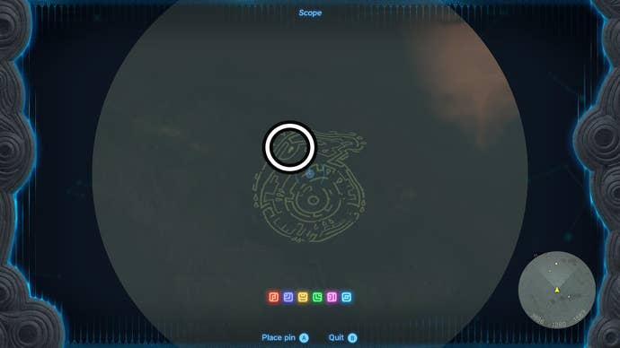 Link using his Scope to look for the location of the ninth Dragon Tear.