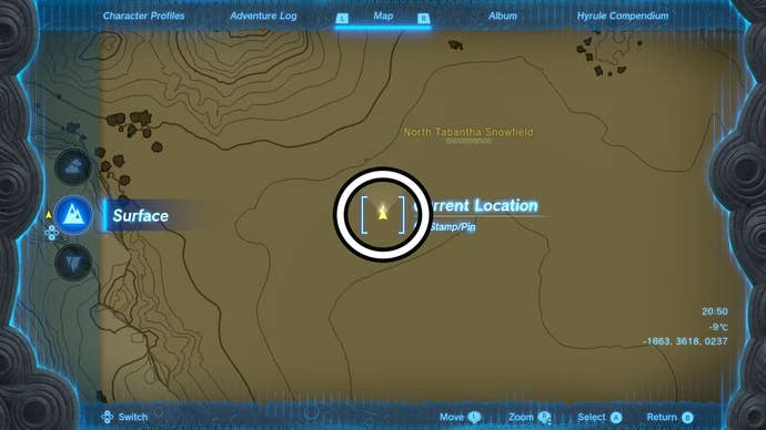 Map showing the location of the eighth Dragon Tear in The Legend of Zelda: Tears of the Kingdom.