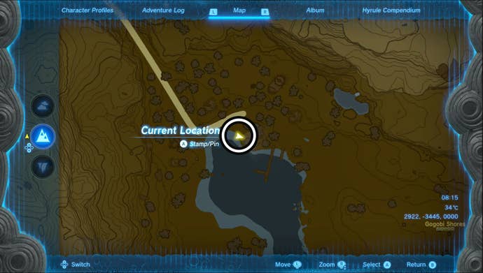 Map showing the Lurelin Village Goddess Statue location in The Legend of Zelda: Tears of the Kingdom.