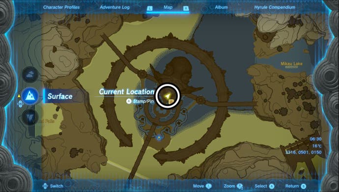 Map showing the Zora’s Domain Goddess Statue location in The Legend of Zelda: Tears of the Kingdom.