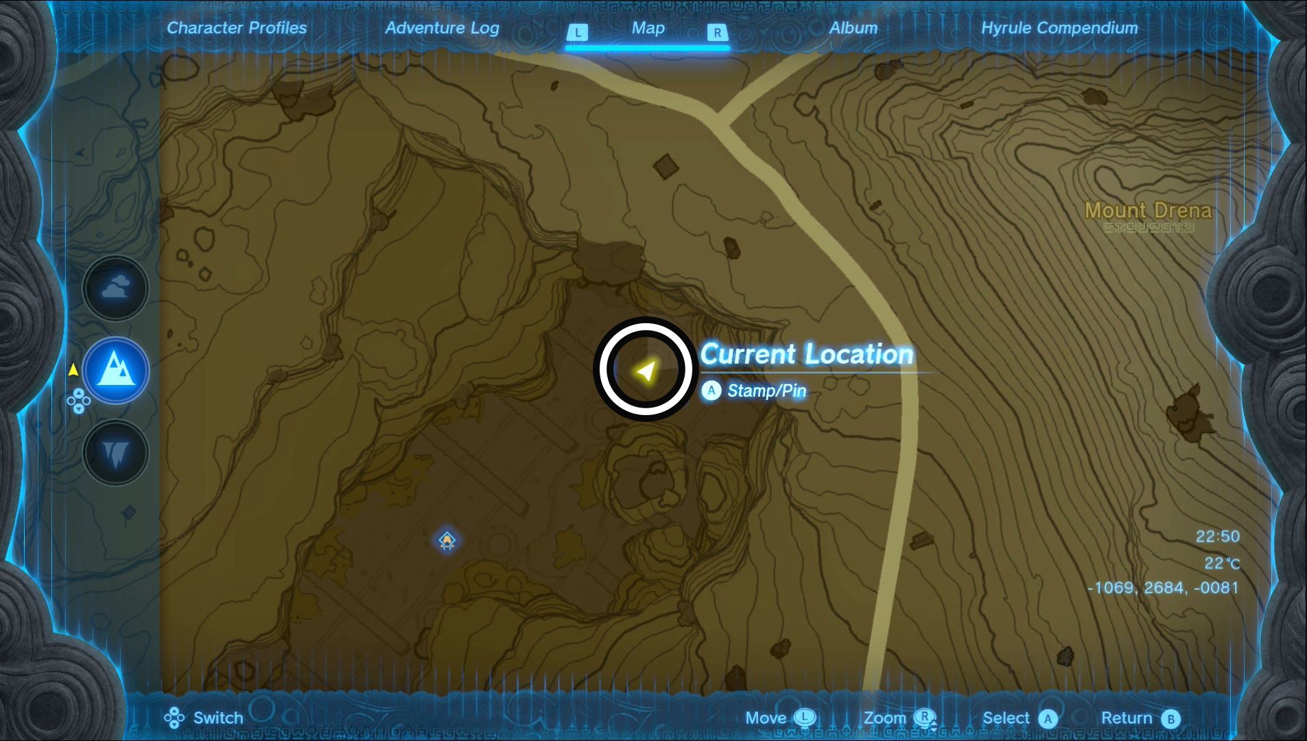 Map showing the Forgotten Temple Goddess Statue location in the Pikida Stonegrove region in Zelda: Tears of the Kingdom.