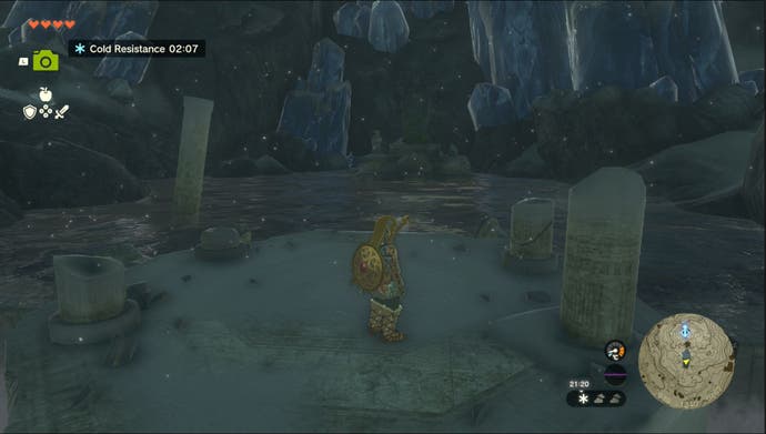 Link looking for the Spring of Wisdom Goddess Statue location on Mount Lanayru in Zelda: Tears of the Kingdom.