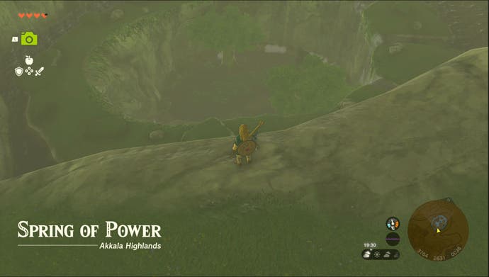 Link exploring the Spring of Power in the Akkala Highlands in Zelda: Tears of the Kingdom.
