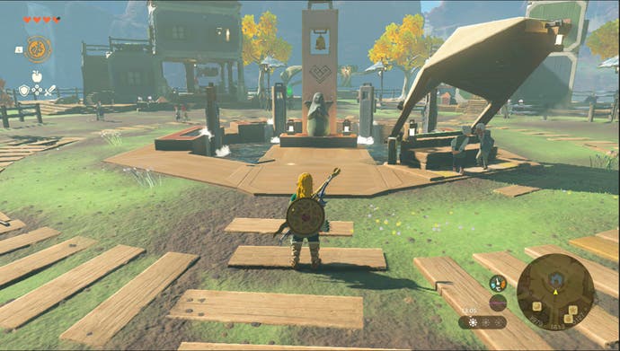 Link standing near the Tarrey Town Goddess Statue in the Ulri Mountain region in Zelda: Tears of the Kingdom.