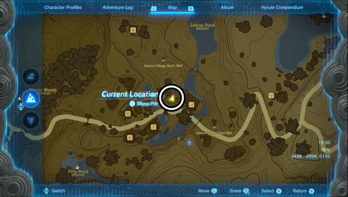 Map showing the Hateno Village Goddess Statue location in The Legend of Zelda: Tears of the Kingdom.