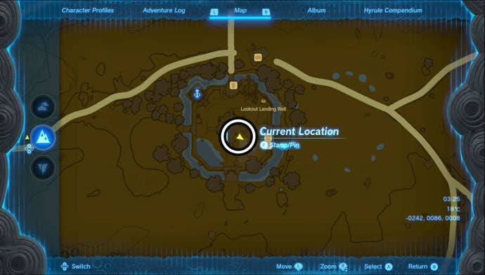 Map showing the Emergency Shelter Goddess Statue location in The Legend of Zelda: Tears of the Kingdom.