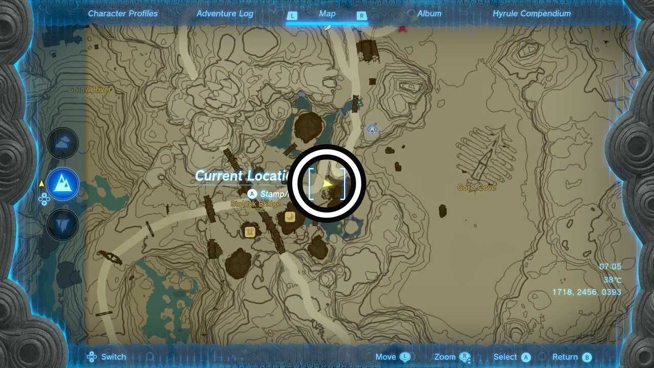 Map showing the Goron City Goddess Statue location in The Legend of Zelda: Tears of the Kingdom.