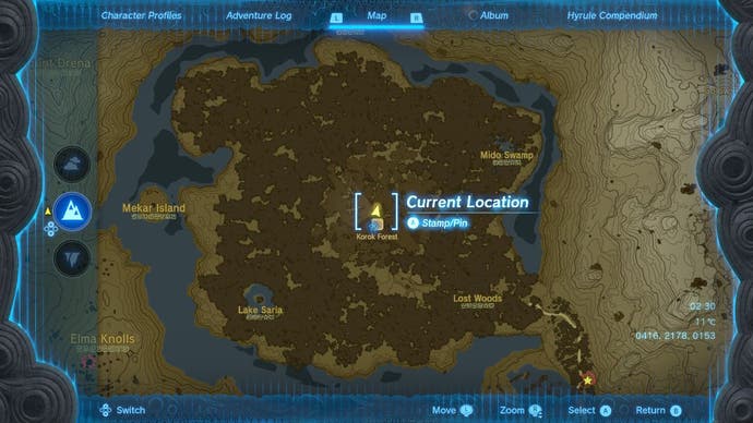 Map showing the Korok Forest Goddess Statue location in The Legend of Zelda: Tears of the Kingdom.