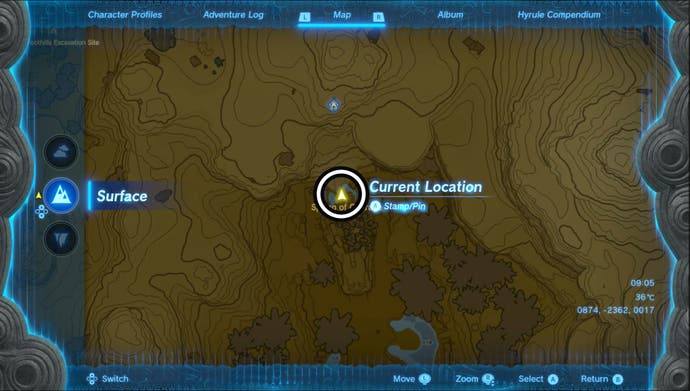 Map showing the Spring of Courage Goddess Statue location in the Popla Foothills region in Zelda: Tears of the Kingdom.
