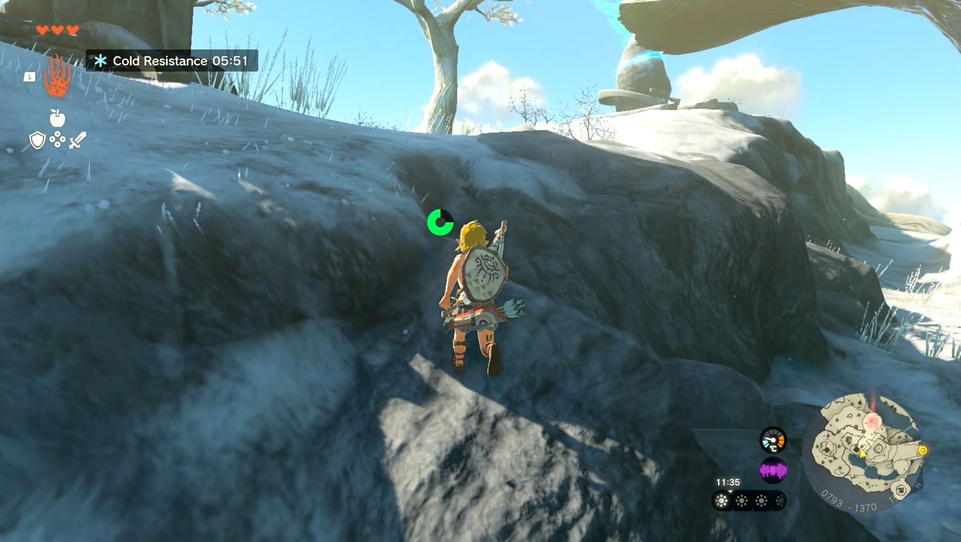 Image showing Link on a small set of rocks as the player approaches the Gutanbac Shrine in The Legend of Zelda: Tears of the Kingdom.