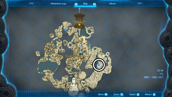 Map showing where players can find the Gutanbac Shrine in The Legend of Zelda: Tears of the Kingdom.