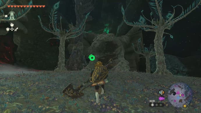 Link approaching the entrance to the Left-Arm Depot, with Evermeans lurking nearby, in The Legend of Zelda: Tears of the Kingdom.