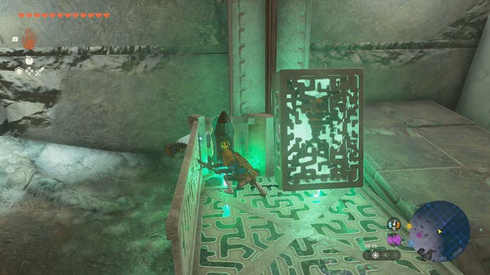 Link hitting a rocket to move an elevator in the Left-Leg Depot in The Legend of Zelda: Tears of the Kingdom.