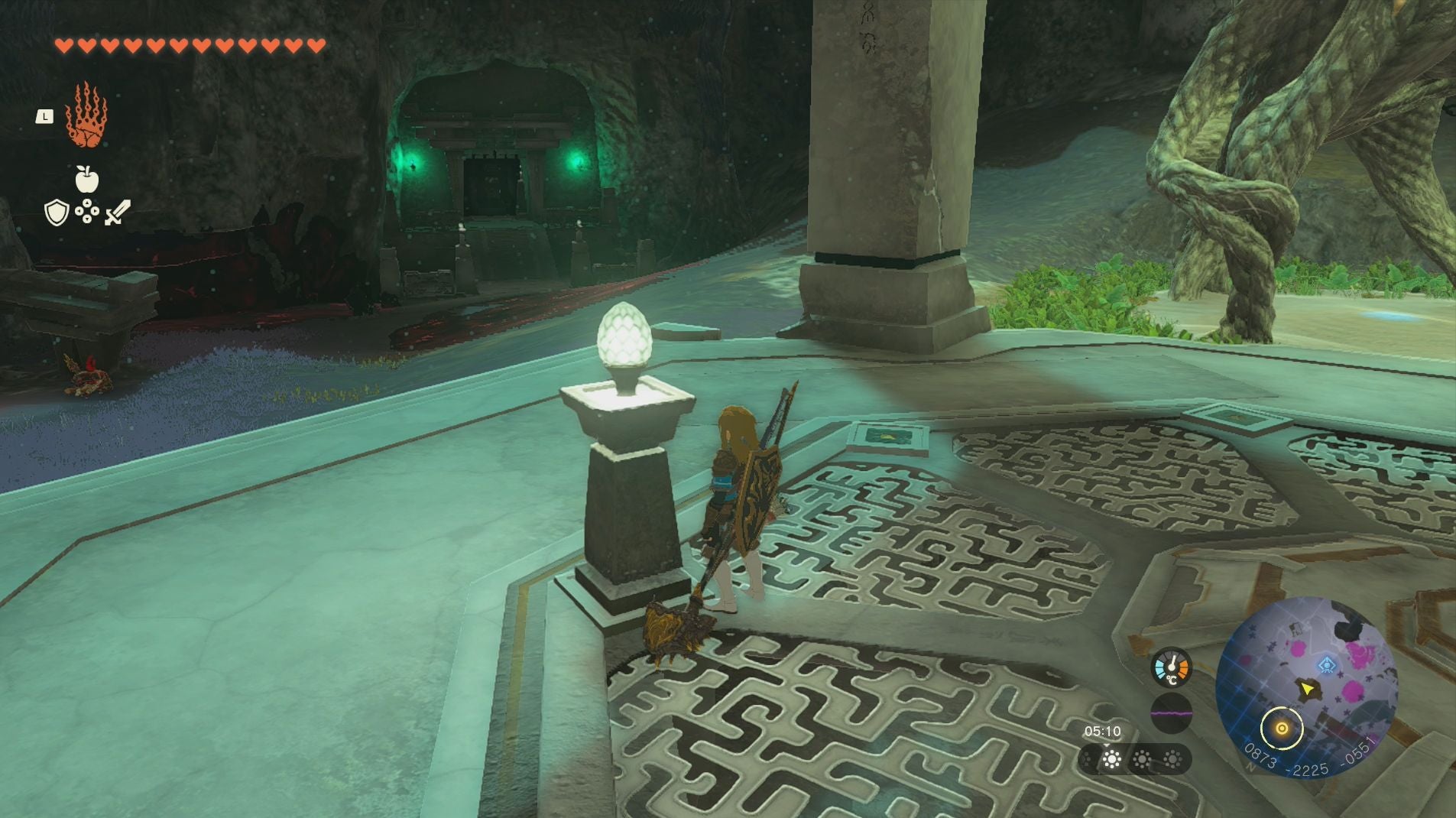 Link approaching the entrance to the Left-Leg Depot in The Legend of Zelda: Tears of the Kingdom.
