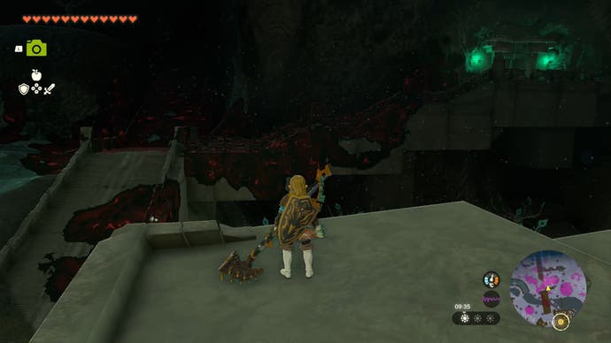 Link overlooking some stairs covered in Gloom in The Legend of Zelda: Tears of the Kingdom.