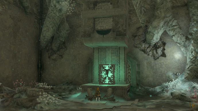 Link standing at the Right-Leg Depot in The Legend of Zelda: Tears of the Kingdom.