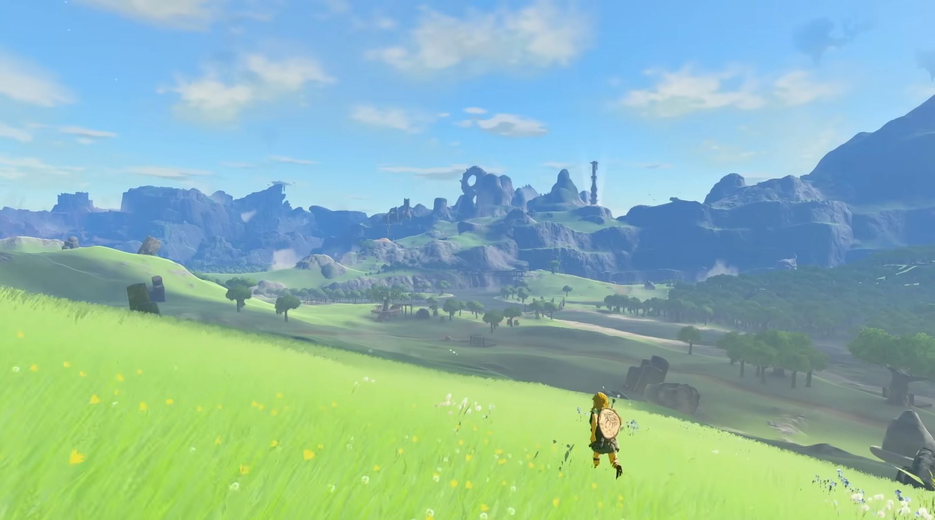 Link walking through the plains of Hyrule