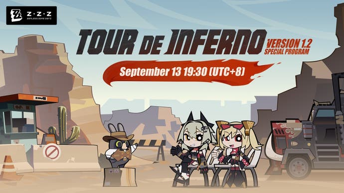 Zenless Zone Zero 1.2 livestream art with the stream date and time shown in the middle.
