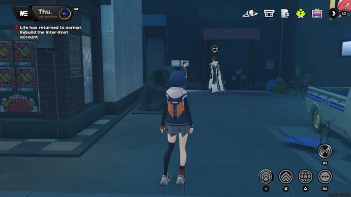 Belle looking at Anton in Zenless Zone Zero.