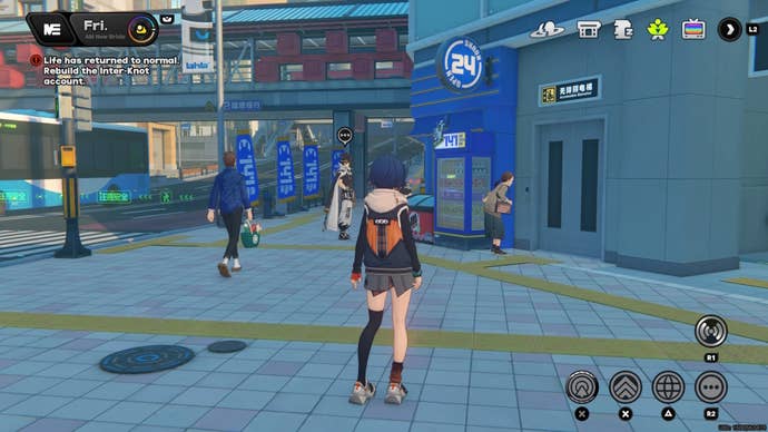 Belle looking at Anton in Zenless Zone Zero.