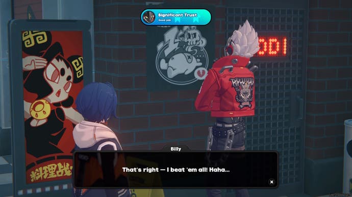 Belle speaking to Billy at the Godfinger arcade and getting a Significant Trust increase in Zenless Zone Zero.