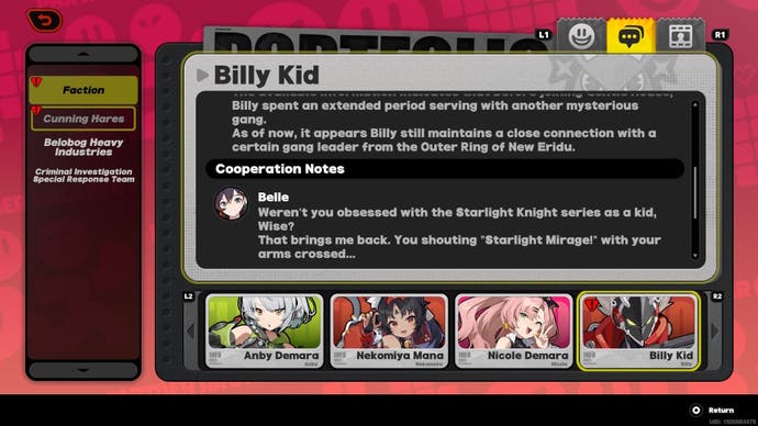 Billy's Partner Archive desctiption in Zenless Zone Zero.
