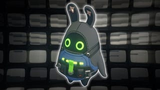 A Security Bangboo on a HDD TV mode background in Zenless Zone Zero.