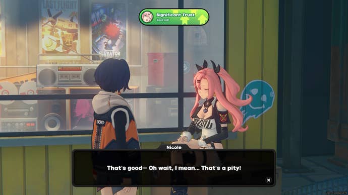 Belle talking to Nicole in the Random Play trust event in Zenless Zone Zero.