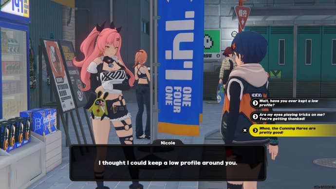 Belle talking to Nicole in the convenience store trust event in Zenless Zone Zero.