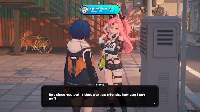 Belle talking to Nicole in the noodle shop trust event in Zenless Zone Zero.