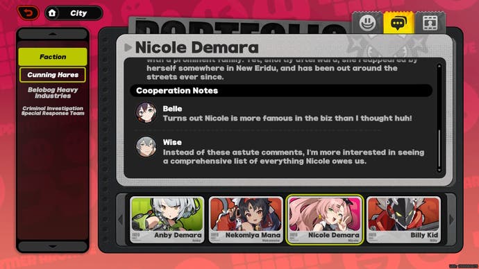 Nicole's Partner Archive information in Zenless Zone Zero.