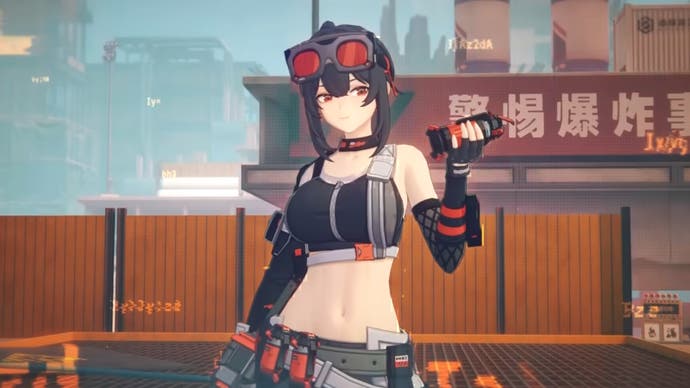 Grace holding one of her electric grenades up in Zenless Zone Zero.