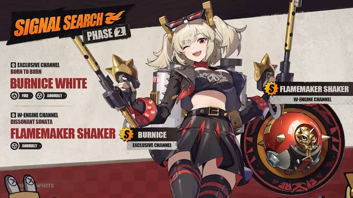 Banner detail for Burnice in version 1.2 of Zenless Zone Zero.