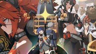 official artwork of zenless zone zero with main characters belle and wise in the middle and larger pictures of grace, ben, koleda, and a bangoo robot