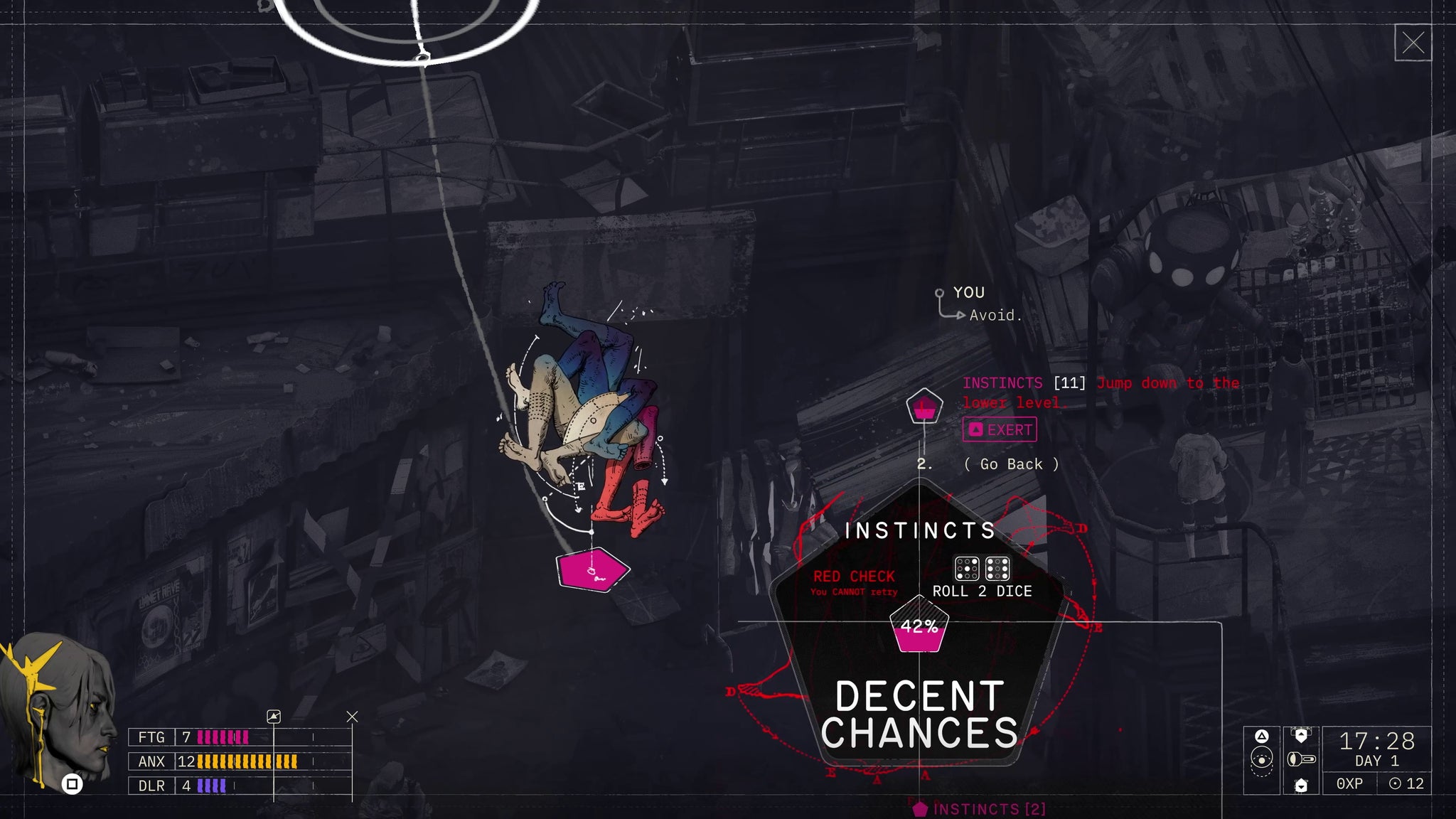 Rolling the dice on a movement action in Zero Parades. - 4