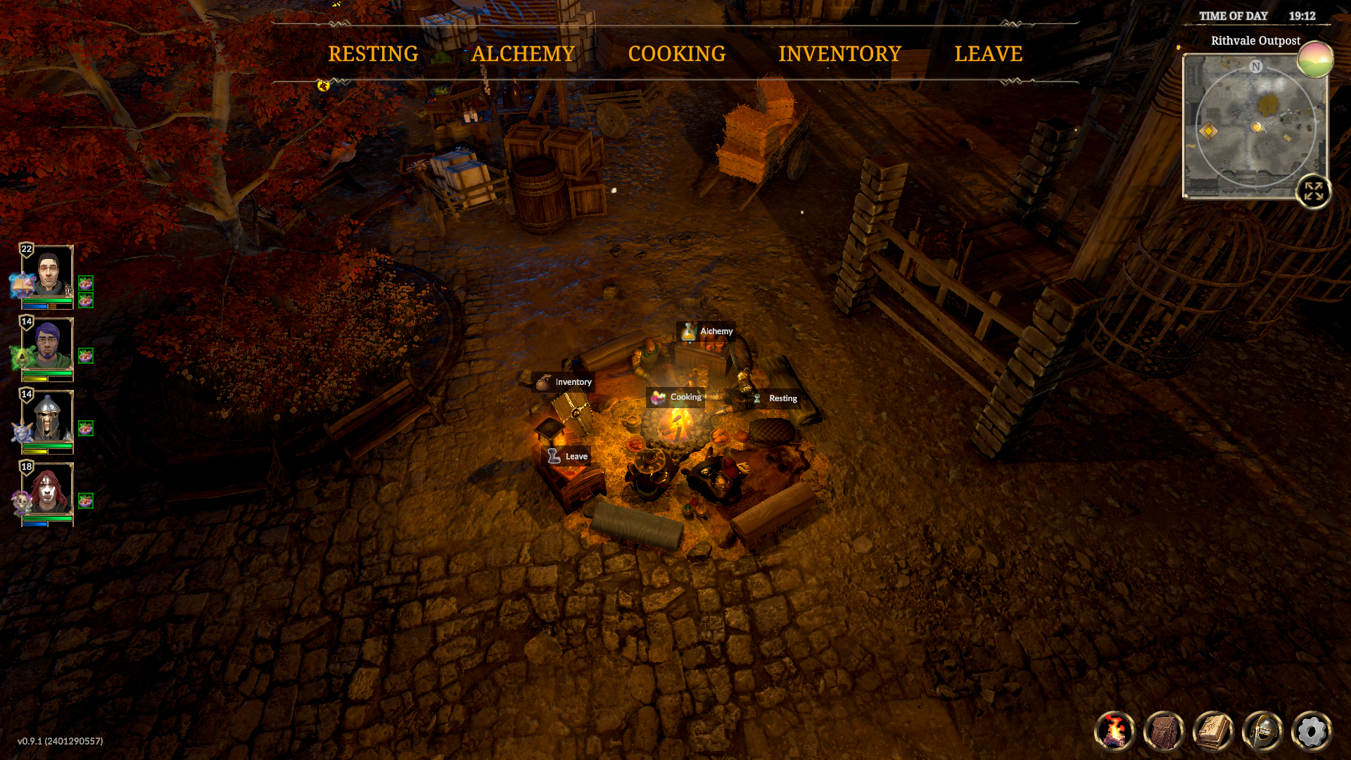A party of heroes rest around an open campfire in Zoria: Age Of Shattering - 9