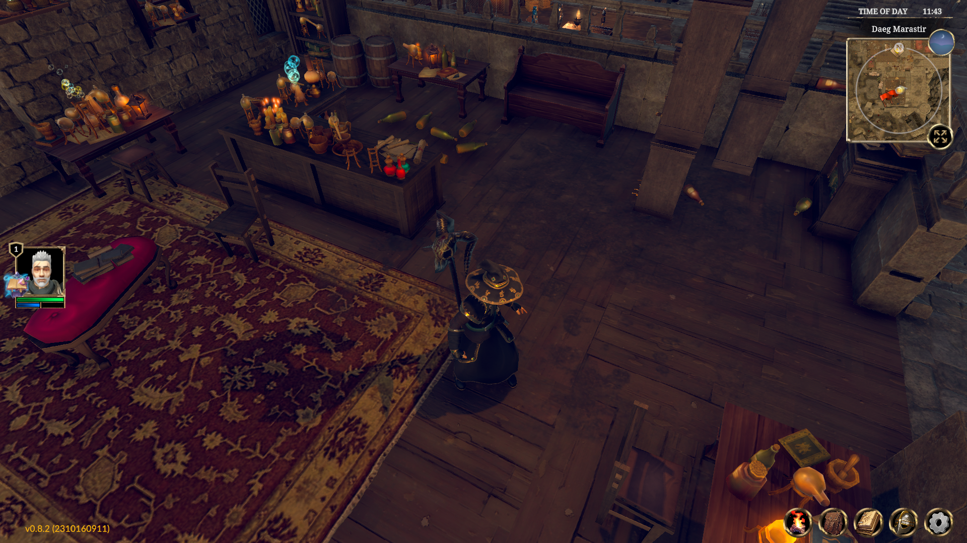 A wizard walks through a room of alchemical instruments in Zoria: Age Of Shattering - 10