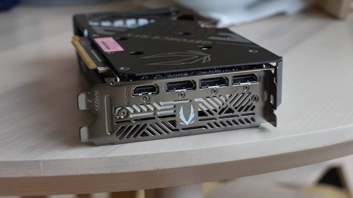 The rear show outputs connected a Zotac Gaming GeForce RTX 5050 Twin Edge OC graphics card.