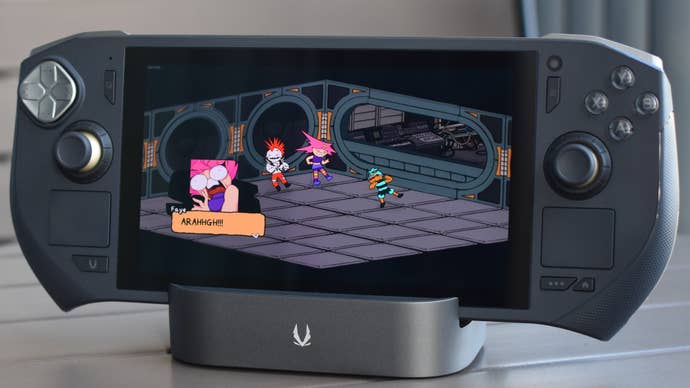 A Zotac Zone running Deathbulge: Battle of the Bands.