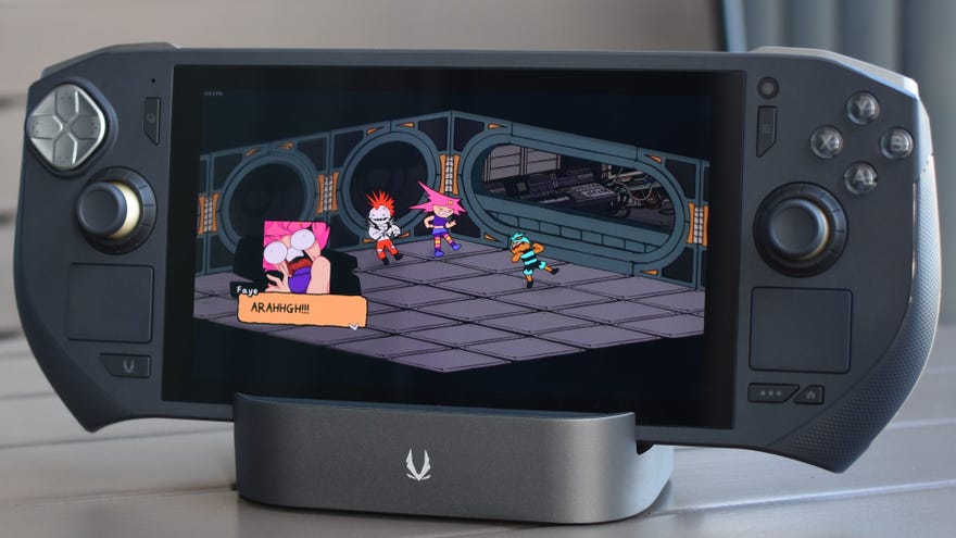 A Zotac Zone running Deathbulge: Battle of the Bands.