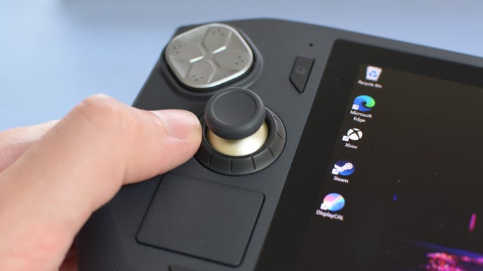 A close-up of the radial dial on the Zotac Zone left thumbstick.