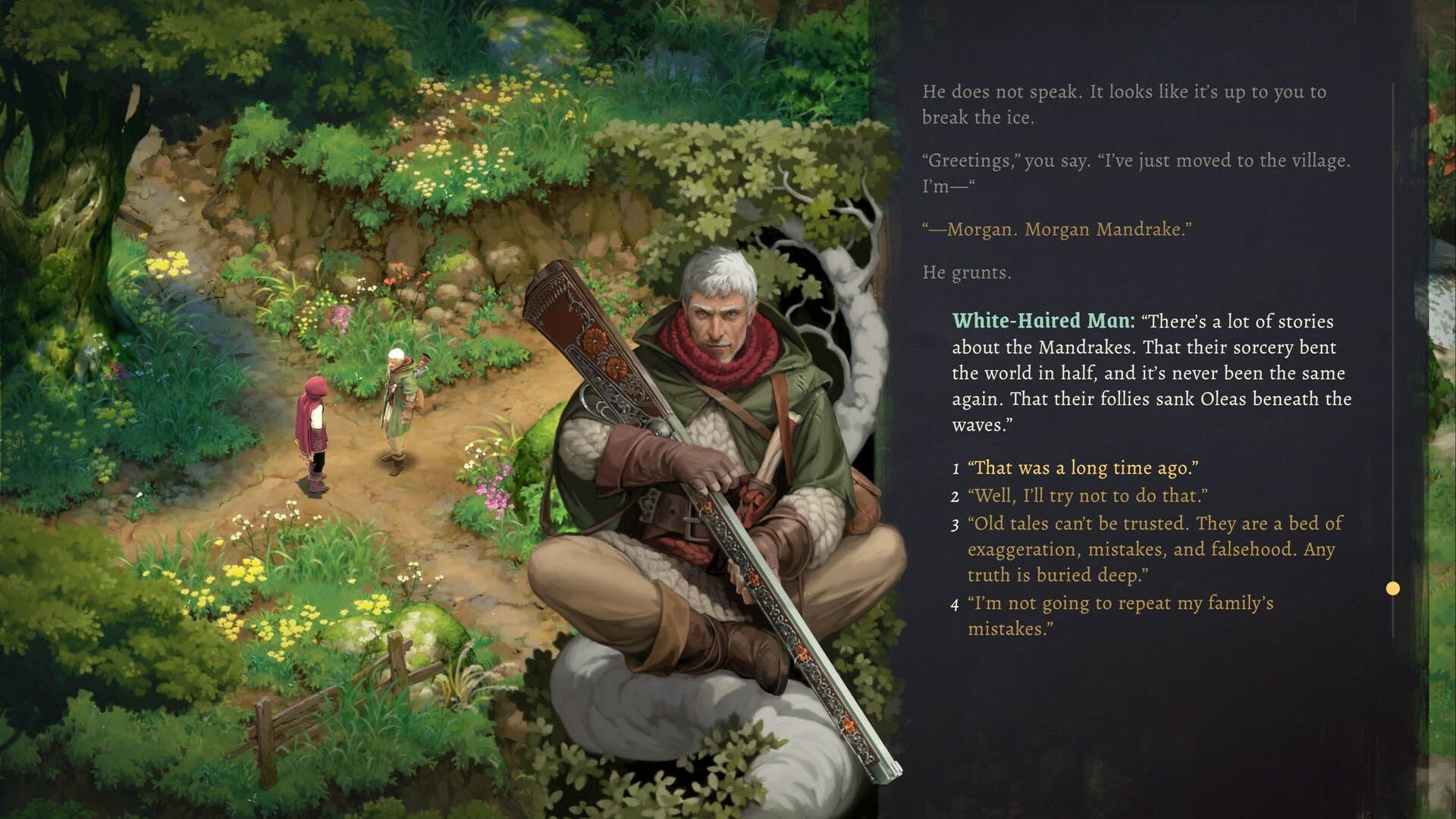 One of the protagonists of Mandrake hugging their gun