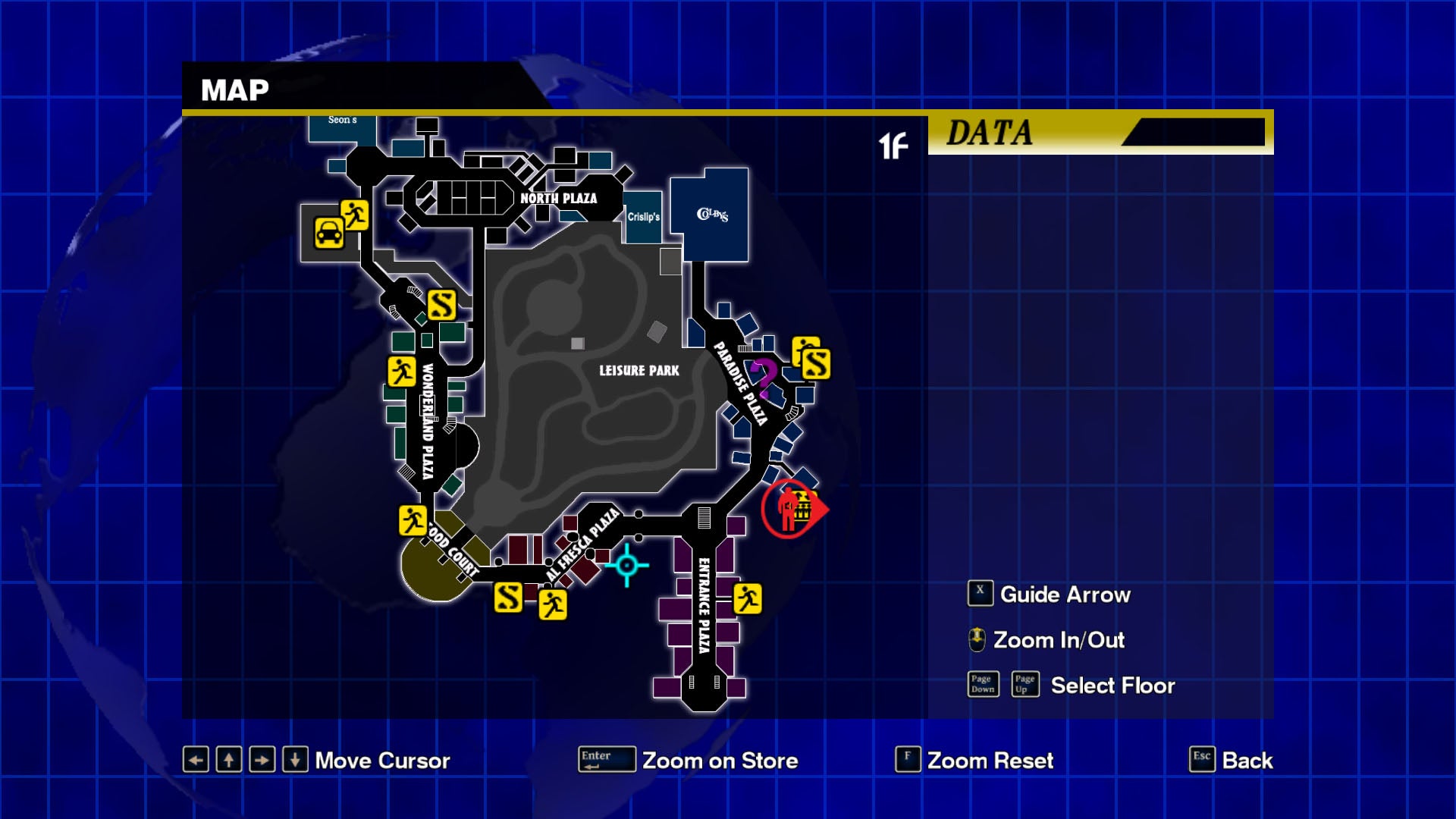 The maps screen in Dead Rising
