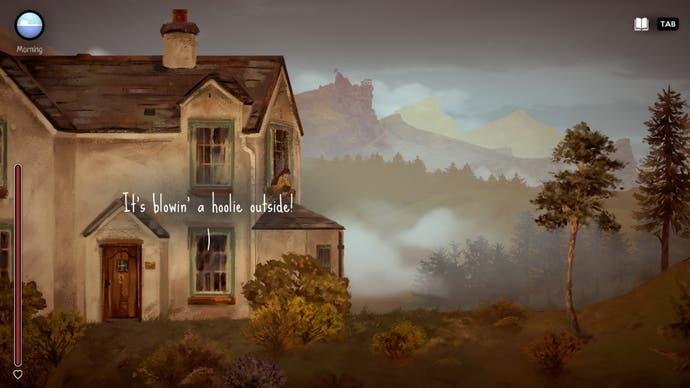 A Highland Song screenshot showing - a cottage and the words of your yelling mother